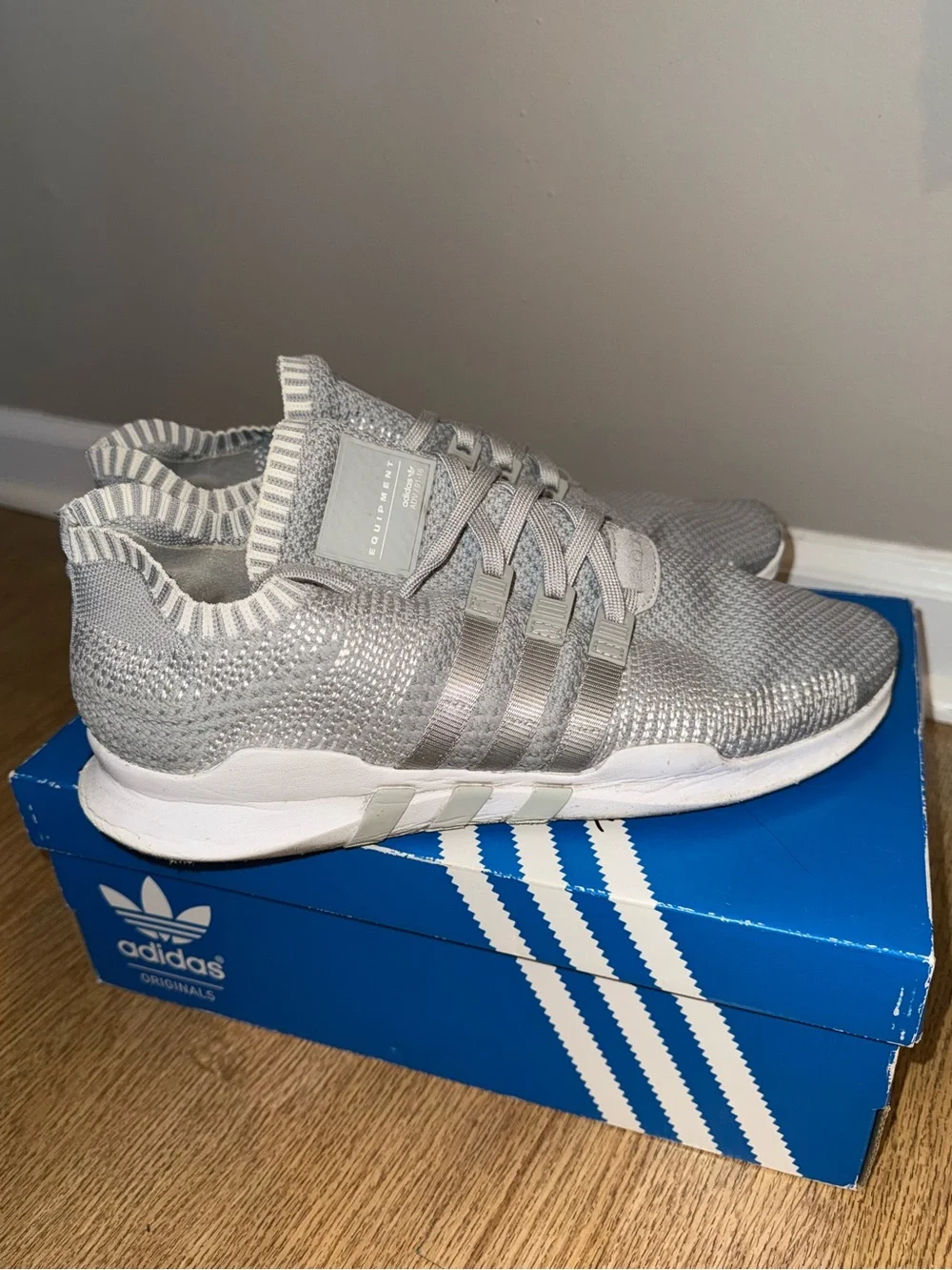 adidas men’s Grey Knit Slip-On Sneakers